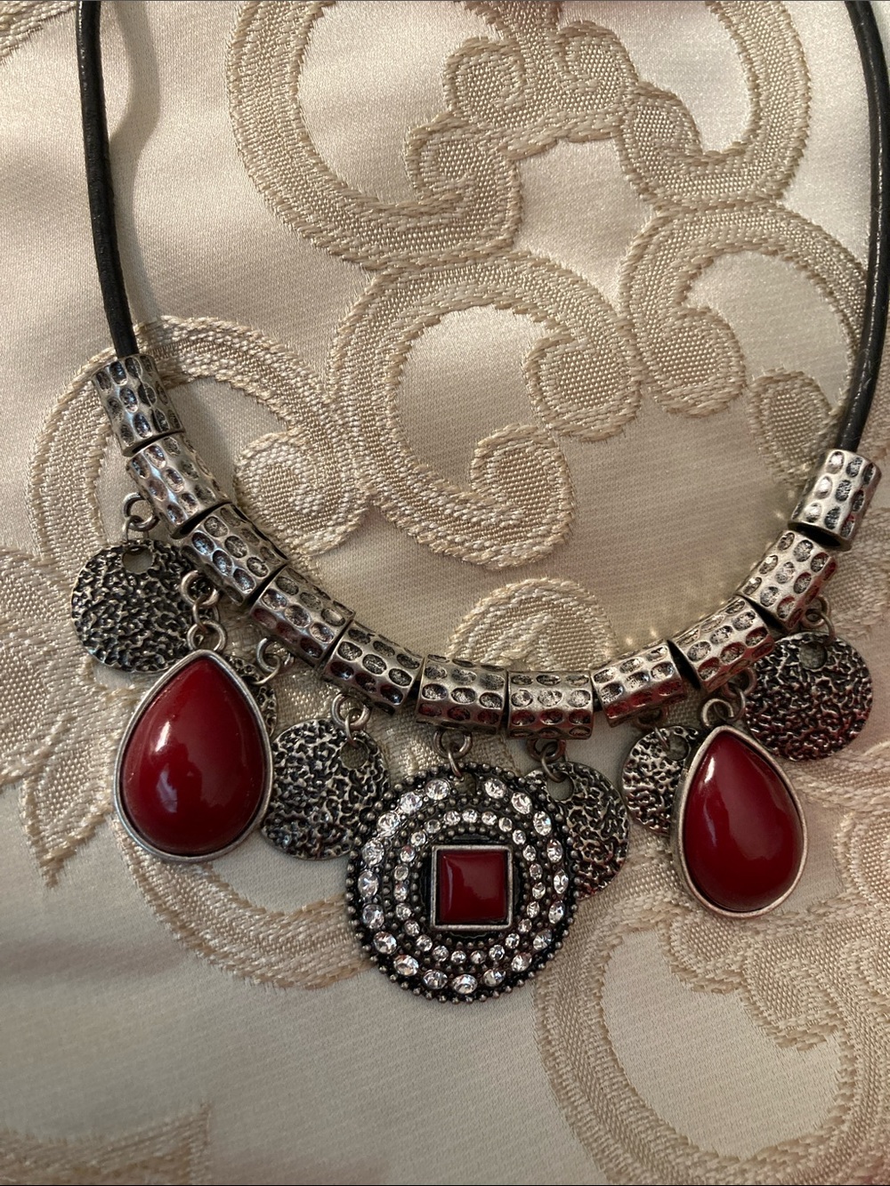 Cayenne Red & Silver-tone Pendant Necklace